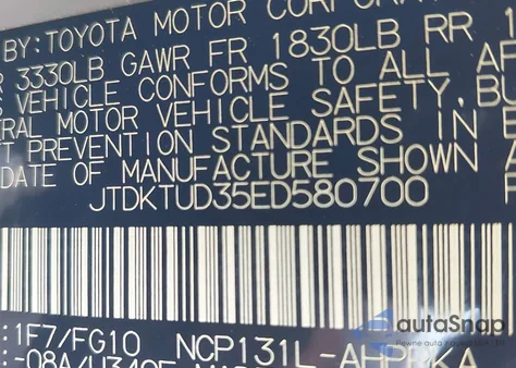 2014 Toyota Yaris Le (Tmc/Cbu Plant) из США, поврежденный, VIN JTDKTUD35ED580700